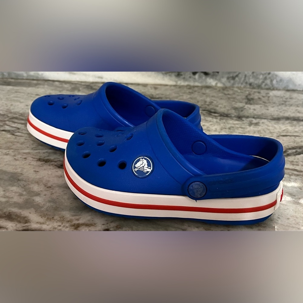 Bright blue toddler crocs size 9